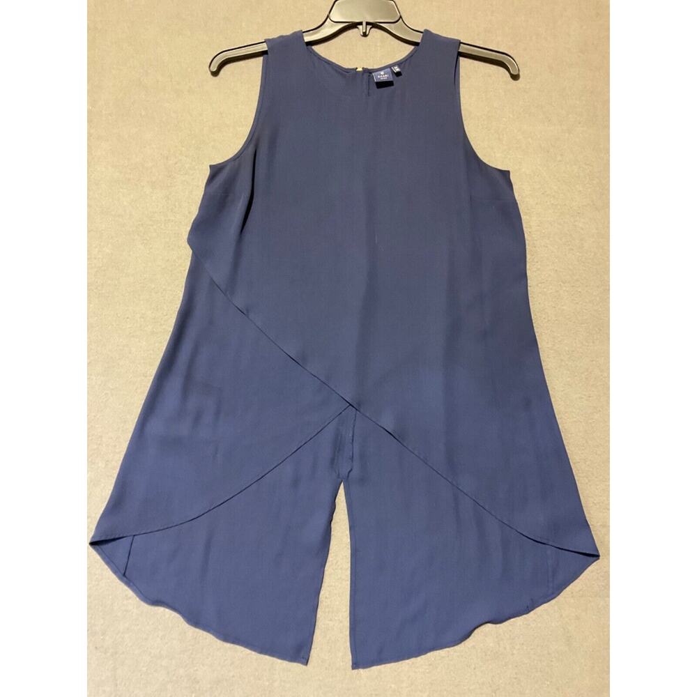 Kaari Blue Asymmetrical Tunic Size M Navy Blue Sleeveless Back Zip Polyester